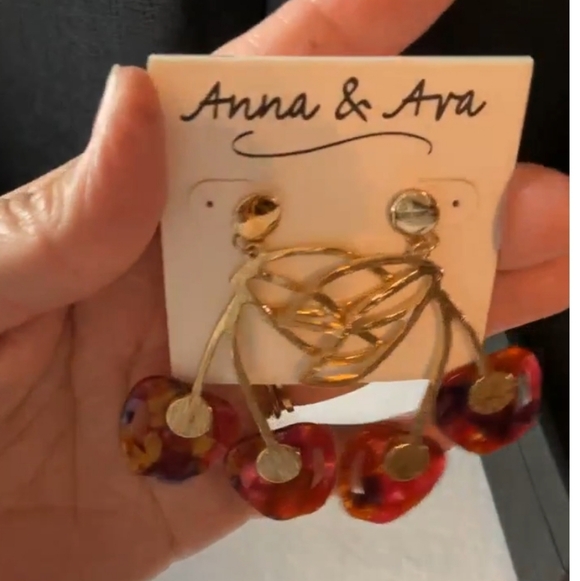 Anna & Ava Gold And Red Resin Cherry Earrings - Picture 3 of 3